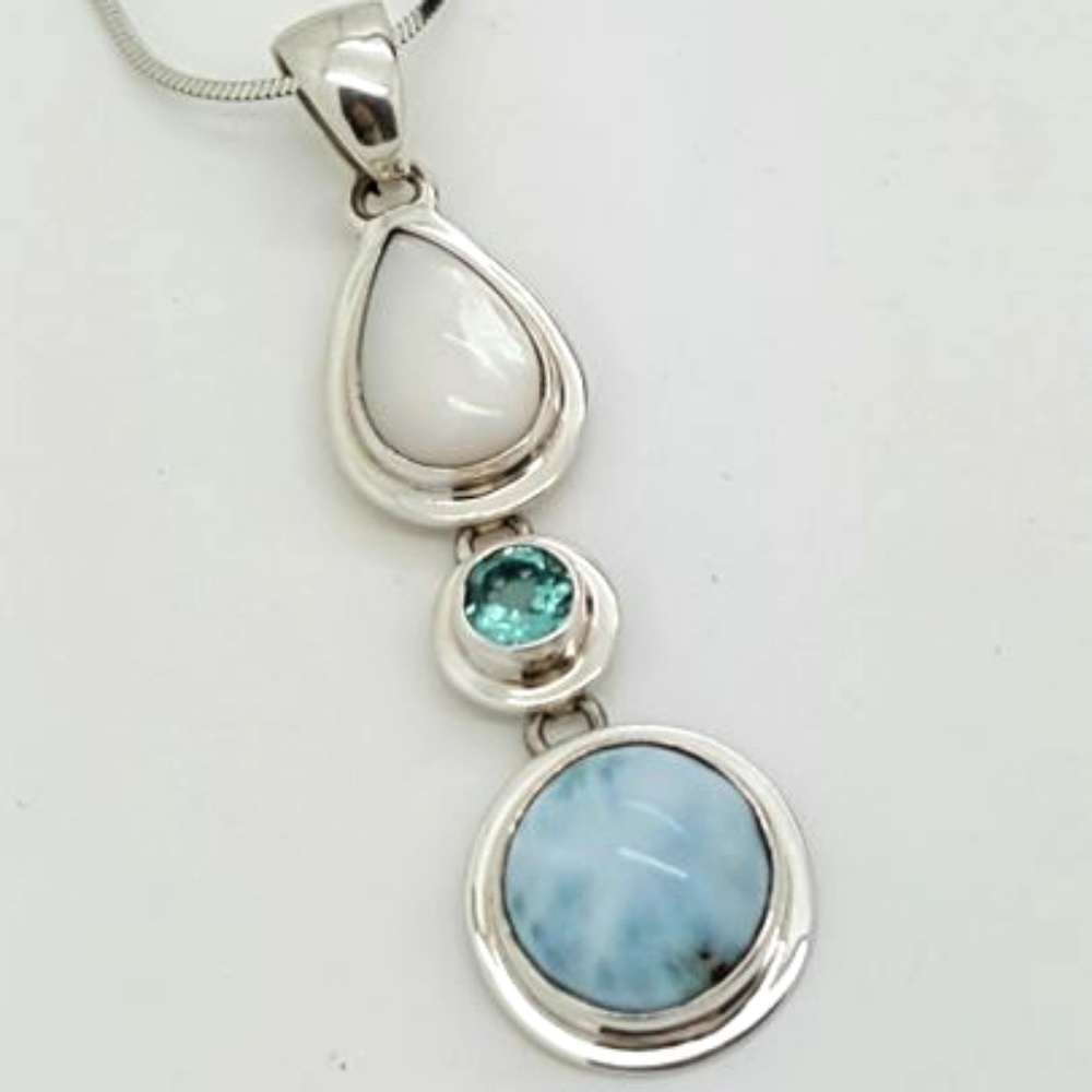 Larimar, Mother of Pearl, and Blue Topaz Pendant